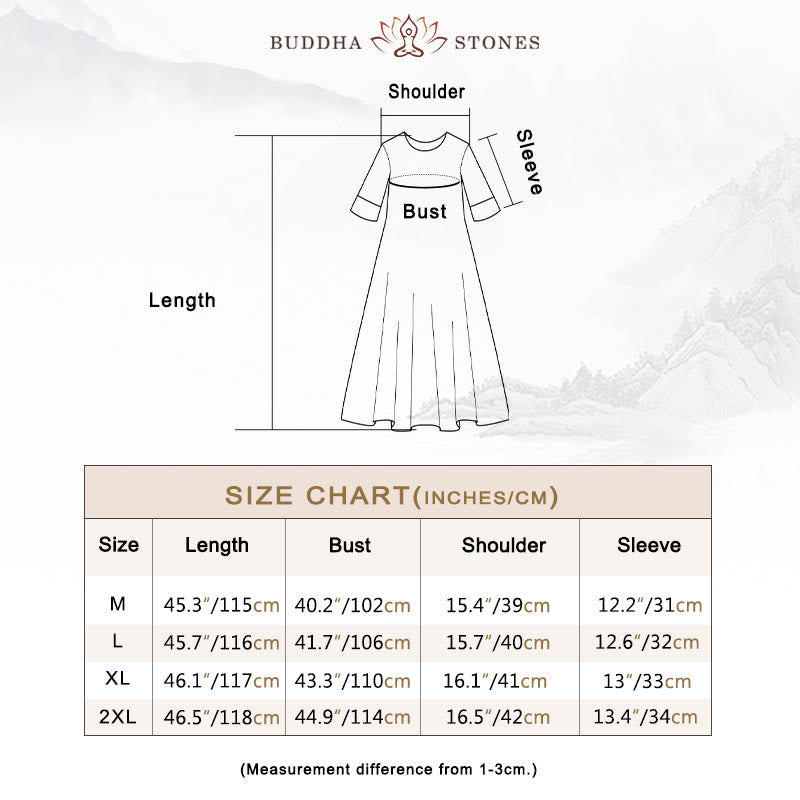 Buddha Stones Solid Color Embroidery Short Sleeve Ramie Linen Midi Dress