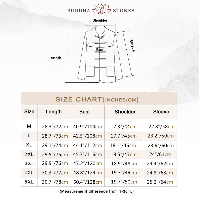 Buddha Stones Men's Tang Long Sleeve Shirt Frog Button With Pocket Stand Collar Comfort Linen Shirt - image 5