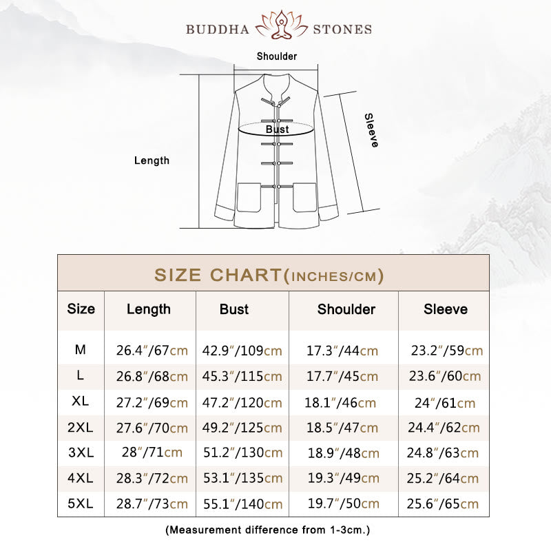 Buddha Stones Solid Color Frog-button Cotton Men's Jacket Shirt Clothing - image 6