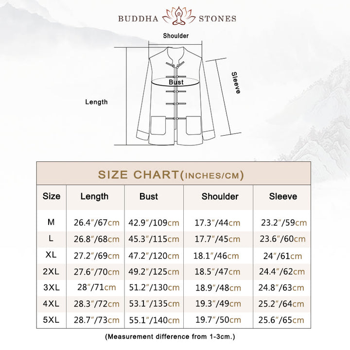 Buddha Stones Solid Color Frog-button Cotton Men's Jacket Shirt Clothing - image 6