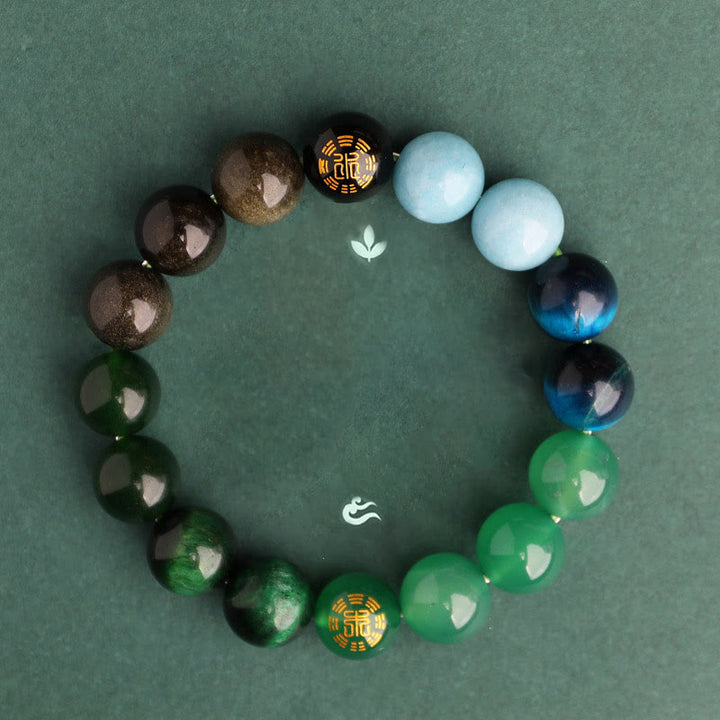Buddha Stones Five Elements Various Agate Crystal Black Onyx Green Chalcedony Aquamarine Wisdom Bracelet - image 16