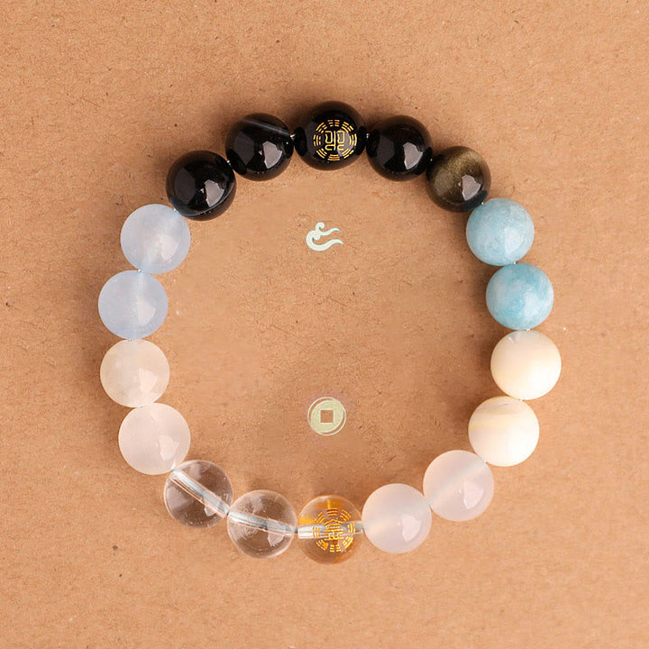Buddha Stones Five Elements Various Agate Crystal Black Onyx Green Chalcedony Aquamarine Wisdom Bracelet - image 22