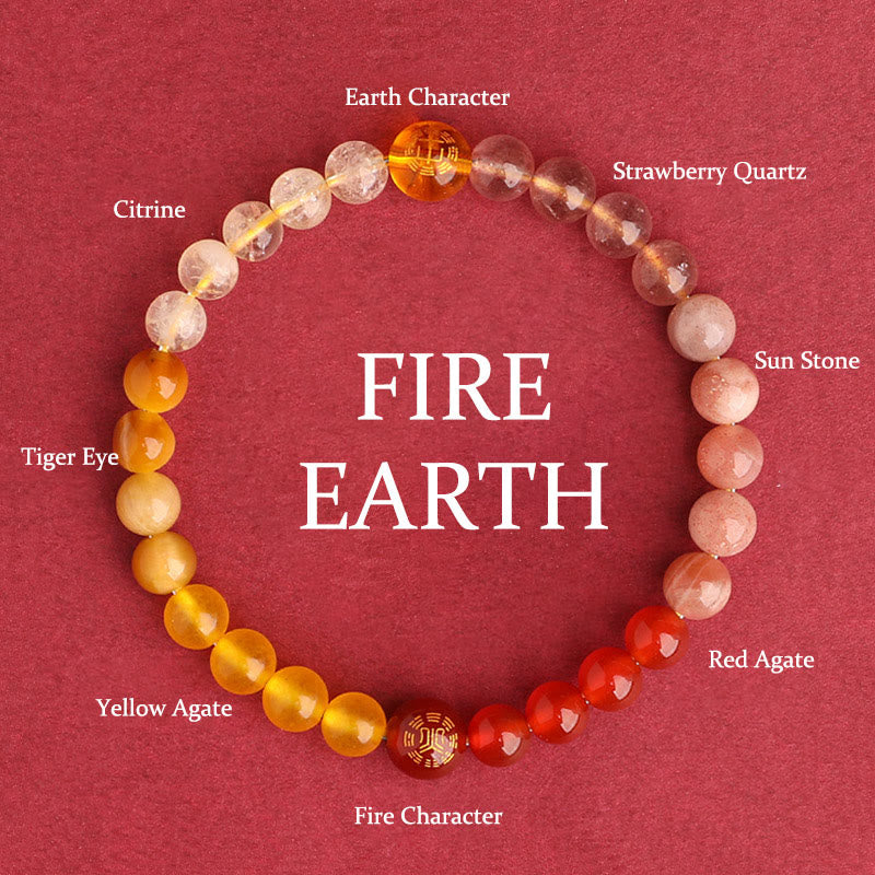 Buddha Stones Five Elements Various Agate Crystal Black Onyx Green Chalcedony Aquamarine Wisdom Bracelet - Fire Earth(Wrist Circumference: 14-16cm) - 6mm - image 35