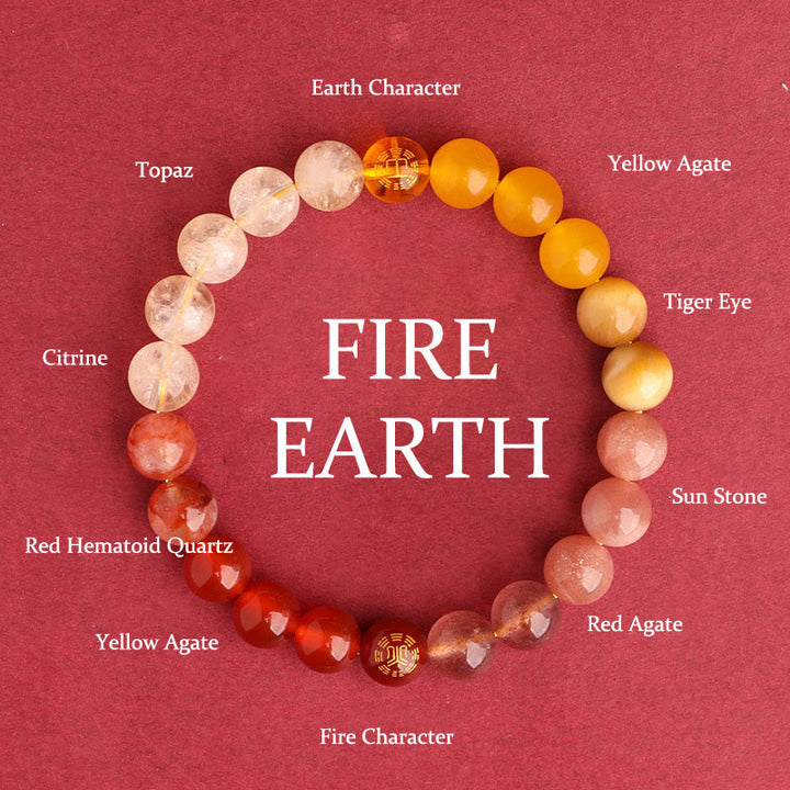 Buddha Stones Five Elements Various Agate Crystal Black Onyx Green Chalcedony Aquamarine Wisdom Bracelet - Fire Earth(Wrist Circumference: 14-16cm) - 8mm - image 37