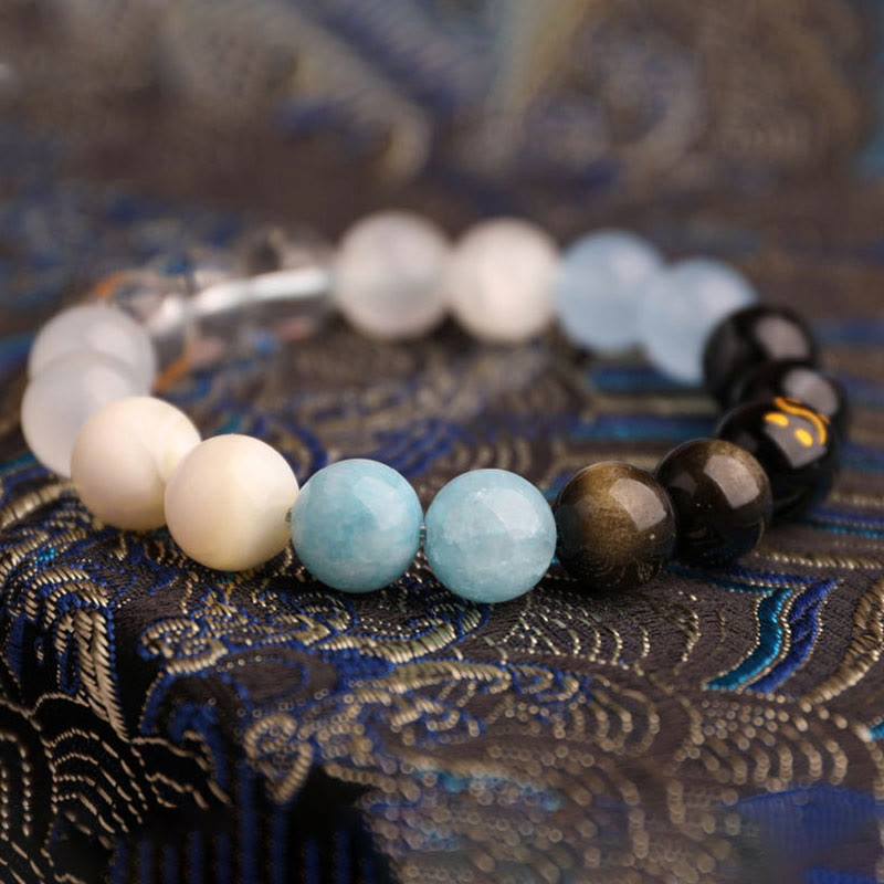 Buddha Stones Five Elements Various Agate Crystal Black Onyx Green Chalcedony Aquamarine Wisdom Bracelet - image 26