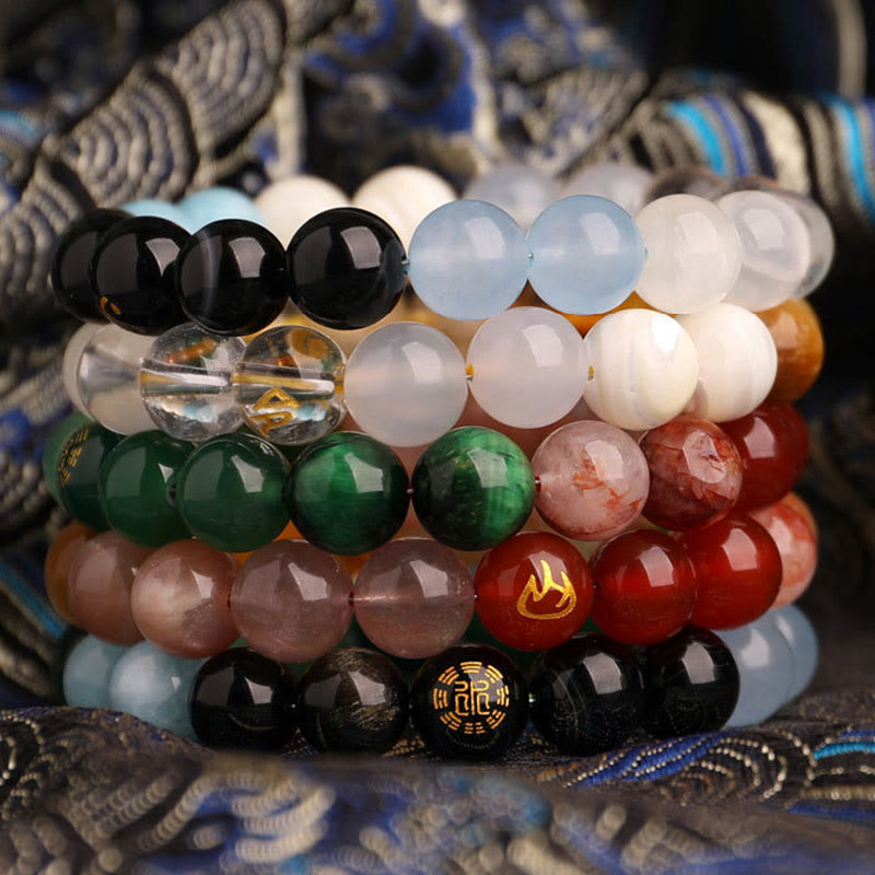 Buddha Stones Five Elements Various Agate Crystal Black Onyx Green Chalcedony Aquamarine Wisdom Bracelet - image 55