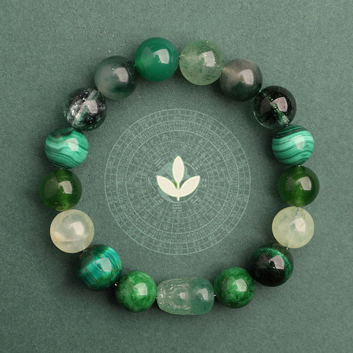 Buddha Stones Five Elements Various Agate Crystal Green Strawberry Quartz Moss Agate Green Phantom Luck Bracelet - image 1