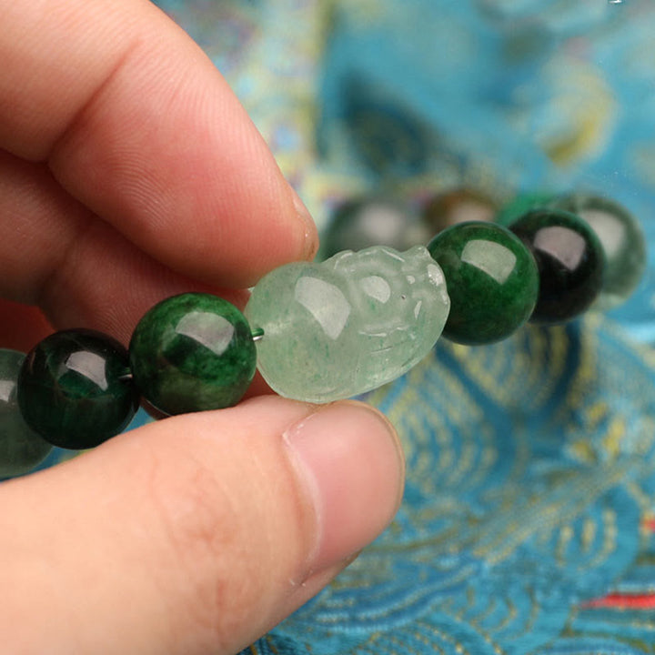 Buddha Stones Five Elements Various Agate Crystal Green Strawberry Quartz Moss Agate Green Phantom Luck Bracelet - image 17