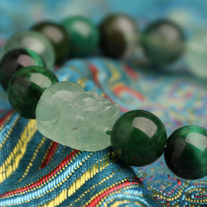 Buddha Stones Five Elements Various Agate Crystal Green Strawberry Quartz Moss Agate Green Phantom Luck Bracelet - image 14