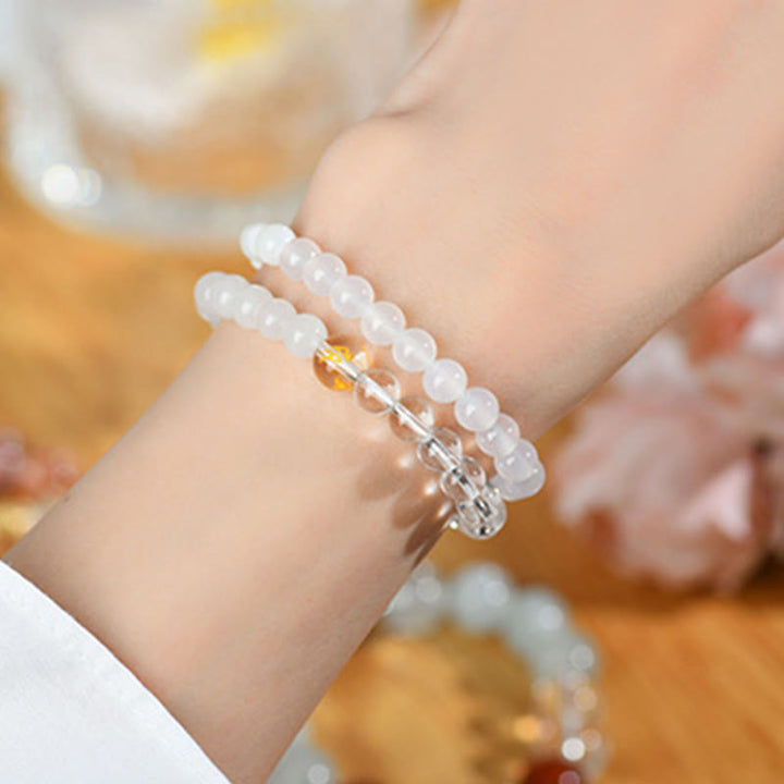 Buddha Stones Five Elements Various Agate Crystal Chalcedony White Crystal White Agate Luck Bracelet - image 3