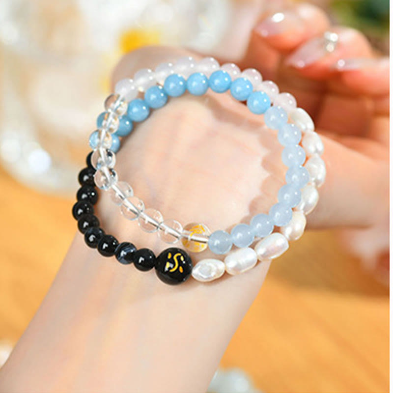 Buddha Stones Five Elements Various Agate Crystal Pearl Black Onyx White Agate White Crystal Luck Bracelet