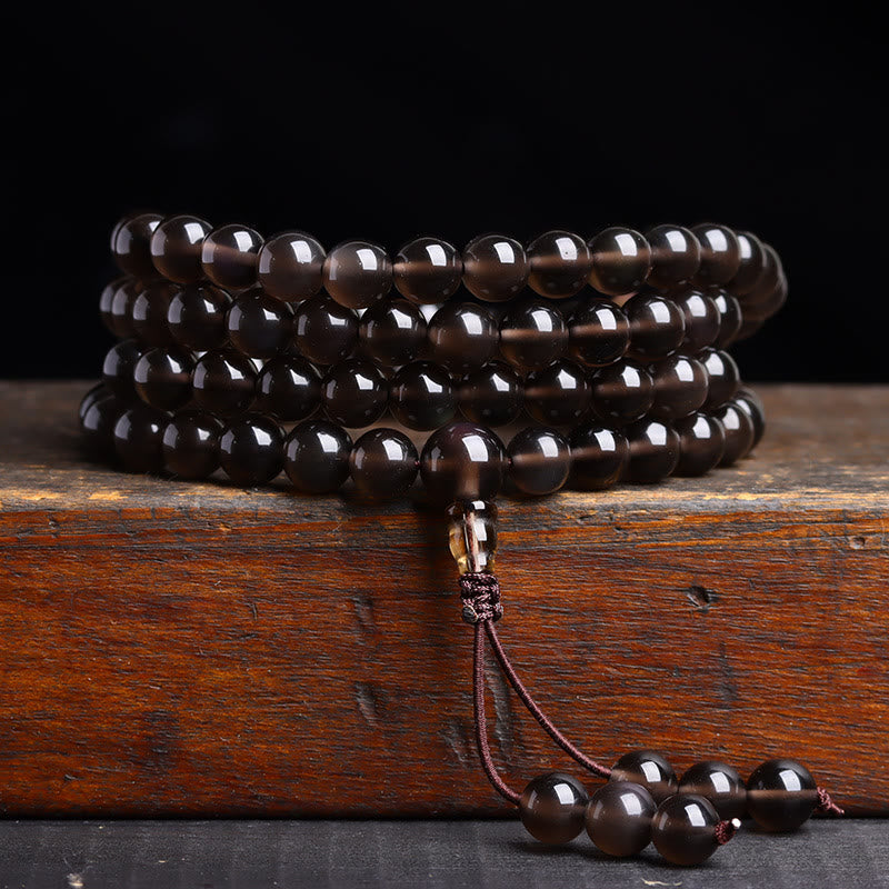 Buddha Stones 108 Mala Beads Black Obsidian lce Obsidian Fulfilment Bracelet