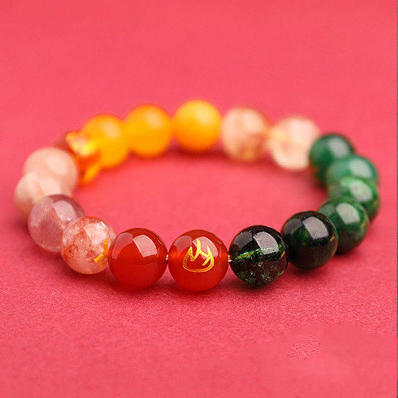 Buddha Stones Five Elements Various Agate Crystal Green Strawberry Quartz Sun Stone Wealth Bracelet