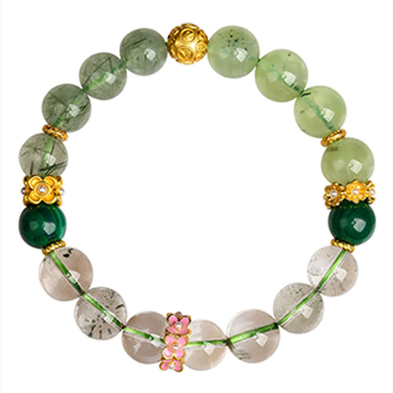 Buddha Stones Five Elements Various Agate Crystal Green Phantom Rutilated Quartz Green Grape Agate Malachite Luck Bracelet