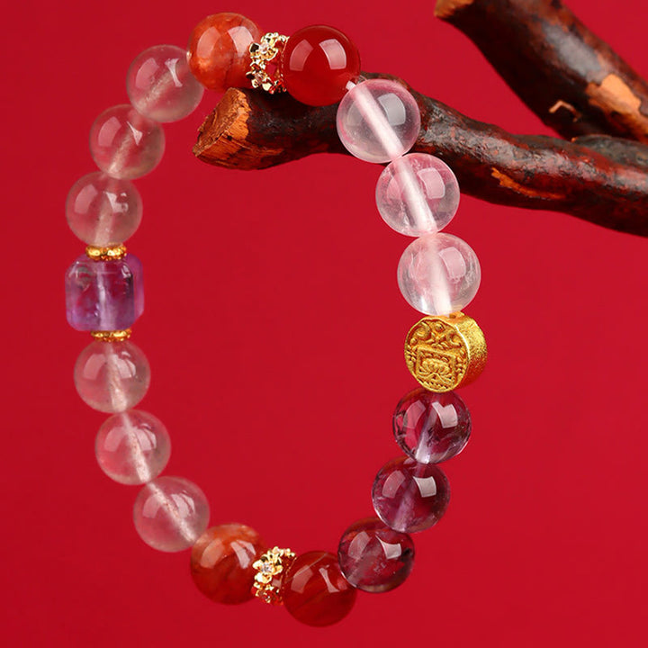 Buddha Stones Five Elements Various Agate Crystal Green Phantom Rutilated Quartz Green Grape Agate Malachite Luck Bracelet