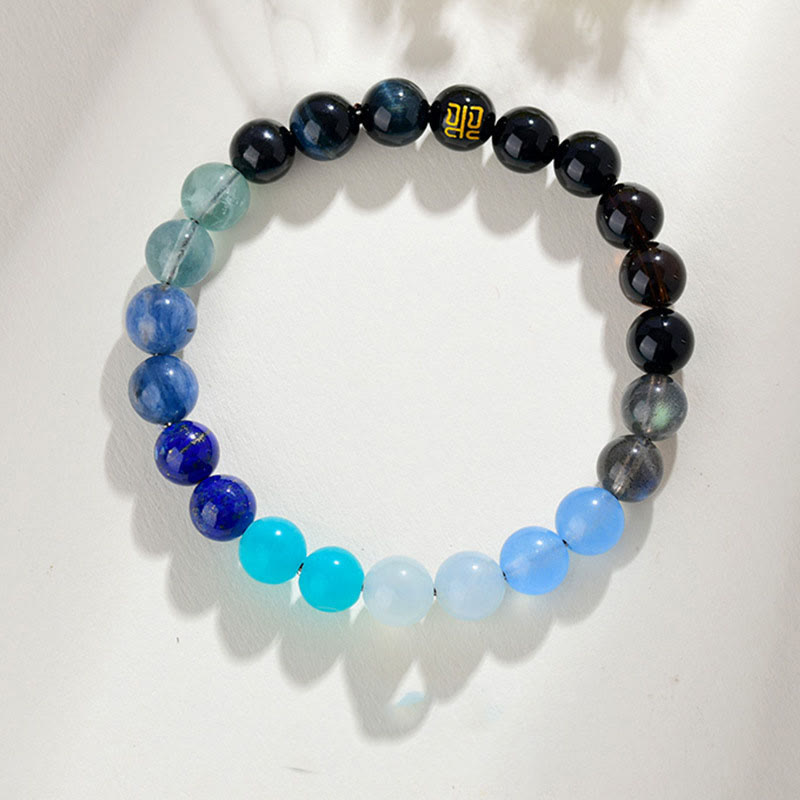 Buddha Stones Five Elements Various Agate Crystal Rutilated Quartz Tiger Eye Yellow Agate Citrine Luck Bracelet - Water(Wrist Circumference: 14-16cm) - 8mm - image 23