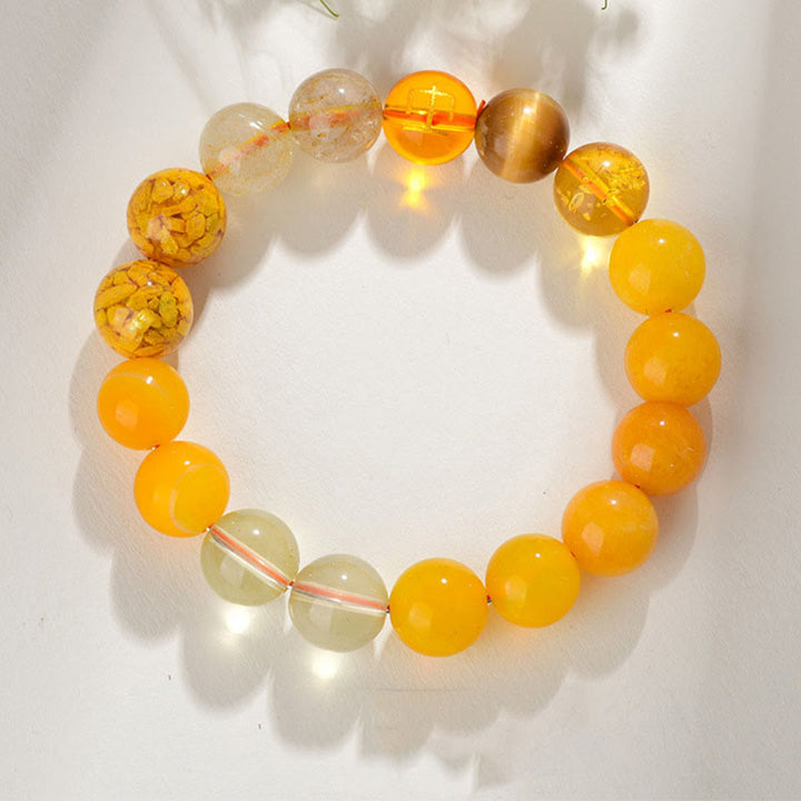 Buddha Stones Five Elements Various Agate Crystal Rutilated Quartz Tiger Eye Yellow Agate Citrine Luck Bracelet - Earth(Wrist Circumference: 14-16cm) - 12mm - image 3
