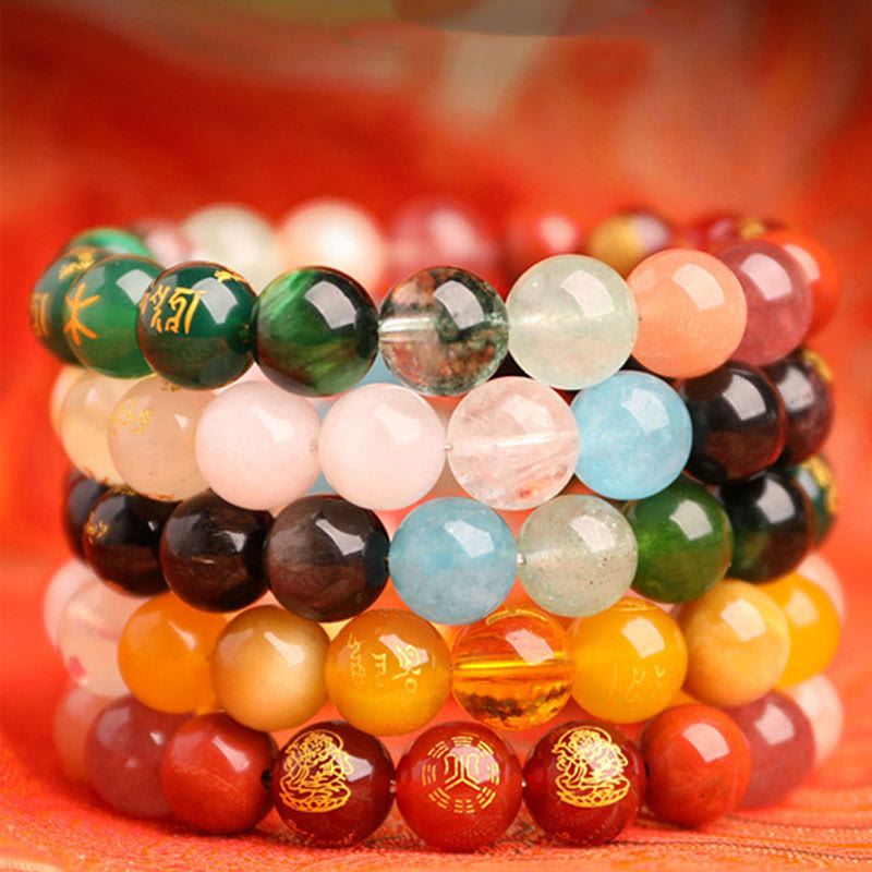 Buddha Stones Five Elements Various Agate Crystal South Red Agate Strawberry Quartz Sun Stone Citrine Luck Bracelet