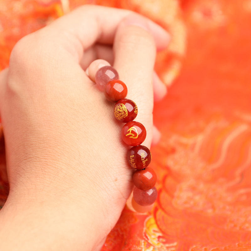 Buddha Stones Five Elements Various Agate Crystal South Red Agate Strawberry Quartz Sun Stone Citrine Luck Bracelet