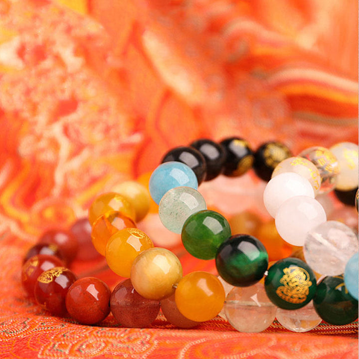 Buddha Stones Five Elements Various Agate Crystal South Red Agate Strawberry Quartz Sun Stone Citrine Luck Bracelet