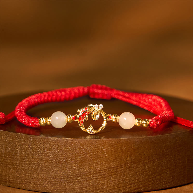 Buddha Stones 925 Sterling Silver Hetian Jade Cinnabar Koi Fish Year Of Snake Red String Protection Braided Bracelet