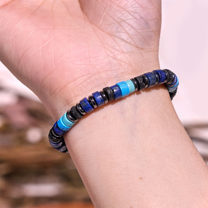 Buddha Stones Hematite Turquoise Lazurite Lapis Lazuli Lava Rock Black Glitter Stone Support Bracelet - image 2