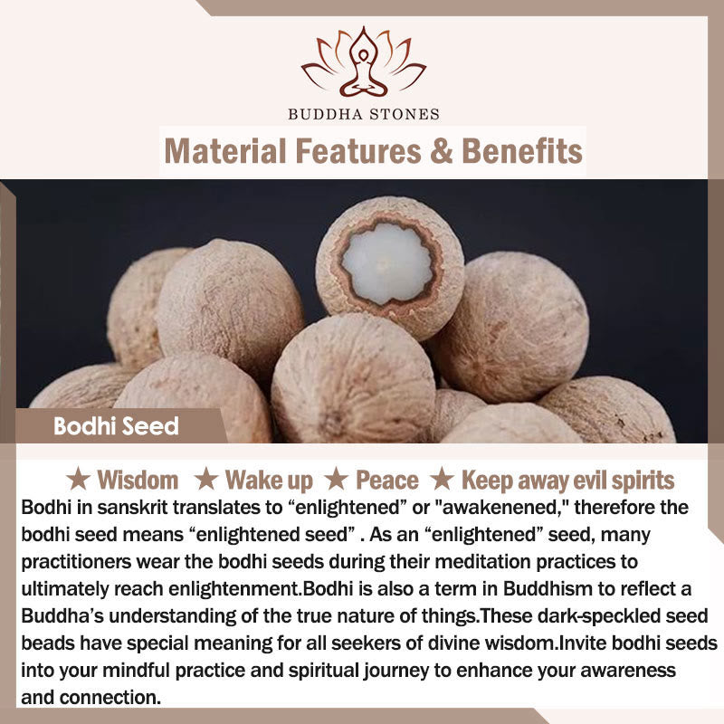 Buddha Stones Bodhi Seed Peach Wood Lotus Wealth Double Wrap Bracelet