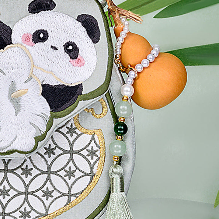 Buddha Stones Panda Flowers Gourd Pendant Shoulder Bag Crossbody Bag