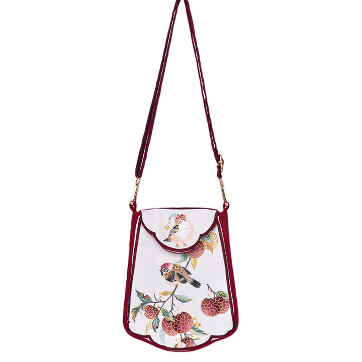 Buddha Stones Magpie Lychee Embroidery Tassel Shoulder Bag Crossbody Bag