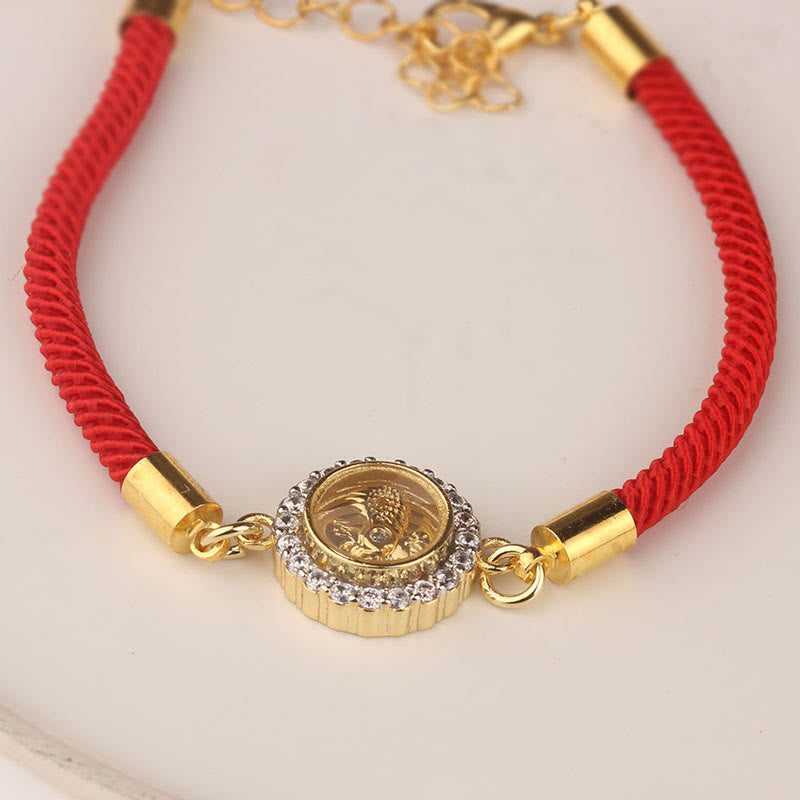 Buddha Stones Red String Copper Brass Rotatable Windmill Feng Sheng Shui Qi Protection Braided Bracelet