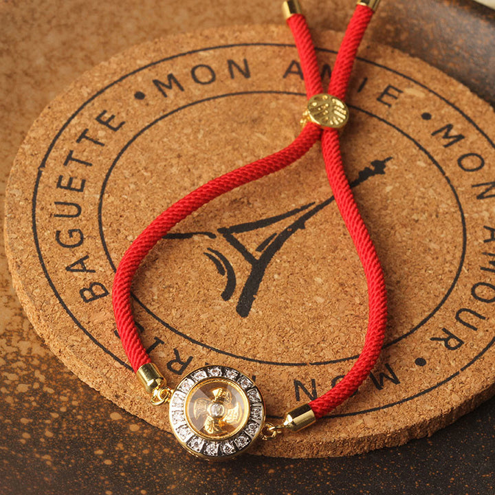 Buddha Stones Copper Brass Feng Sheng Shui Qi Rotatable Windmill  Red String Faith Braided Bracelet