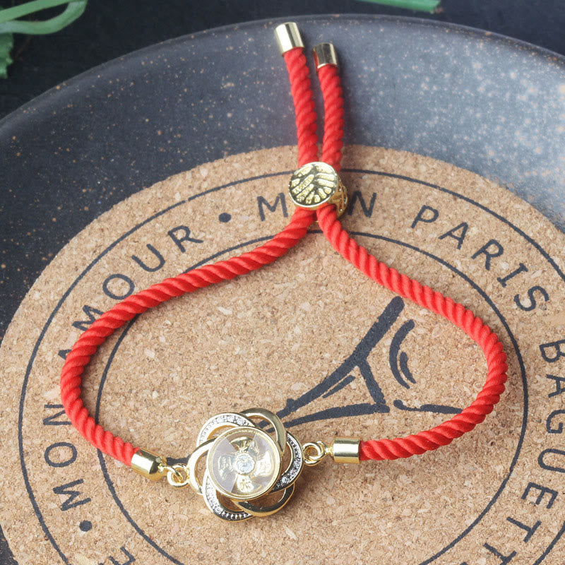 Buddha Stones Rotatable Plum Red String Copper Brass Windmill Feng Sheng Shui Qi Protection Braided Bracelet