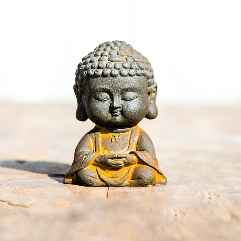 Buddha Stones Small Meditating Buddha Iron Powder Rust Cast Resin Statue Home Decoration - Meditation Buddha 9*6.4*5.2cm - image 7