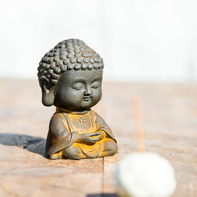 Buddha Stones Small Meditating Buddha Iron Powder Rust Cast Resin Statue Home Decoration