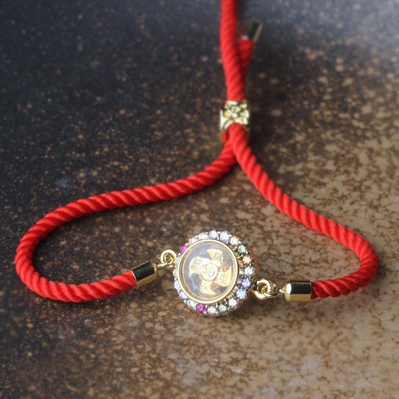 Buddha Stones Copper Brass Color Rotatable Windmill Feng Sheng Shui Qi Fu Red String Faith Braided Bracelet