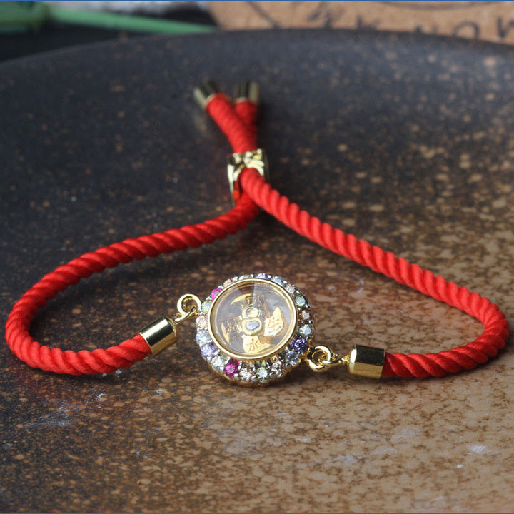 Buddha Stones Copper Brass Color Rotatable Windmill Feng Sheng Shui Qi Fu Red String Faith Braided Bracelet