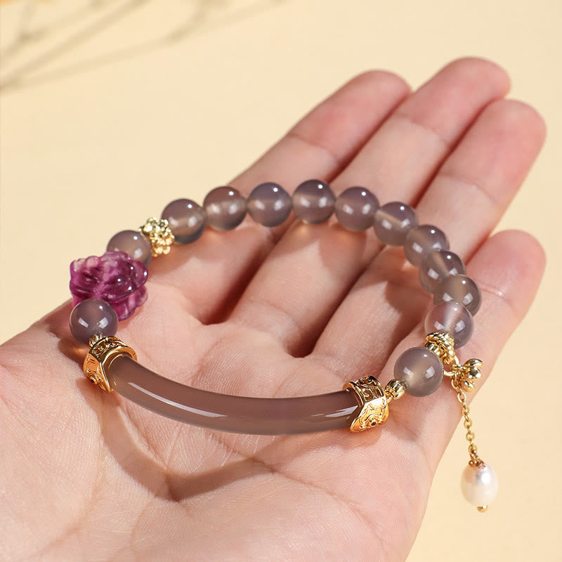 Buddha Stones Strawberry Quartz Labradorite Fluorite Pearl Cuff Half Bracelet Bangle