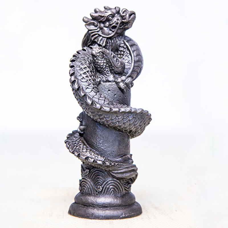 Buddha Stones Handmade Flying Dragon Around The Pillar Iron Powder Rust Cast Resin Statue Home Decoration - image 22