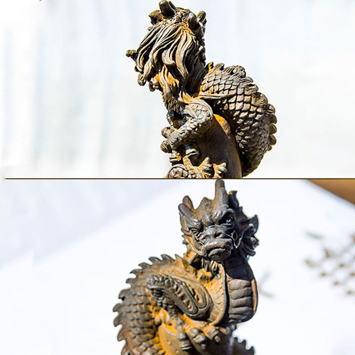 Buddha Stones Handmade Flying Dragon Around The Pillar Iron Powder Rust Cast Resin Statue Home Decoration