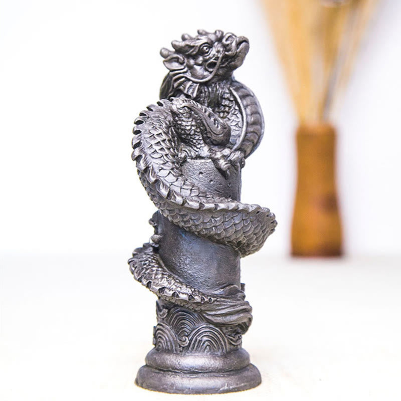 Buddha Stones Handmade Flying Dragon Around The Pillar Iron Powder Rust Cast Resin Statue Home Decoration - image 23