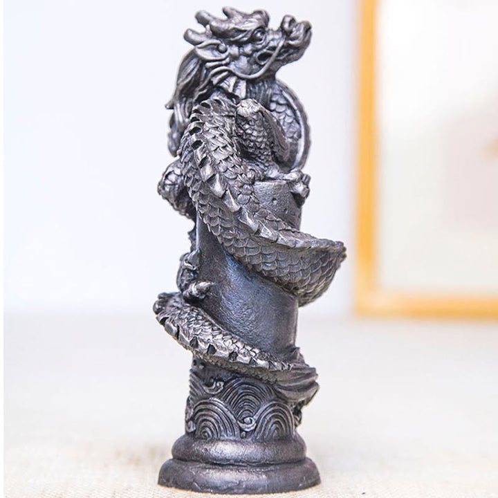 Buddha Stones Handmade Flying Dragon Around The Pillar Iron Powder Rust Cast Resin Statue Home Decoration - image 21