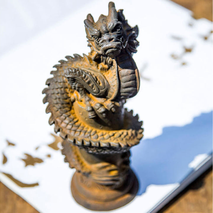 Buddha Stones Handmade Flying Dragon Around The Pillar Iron Powder Rust Cast Resin Statue Home Decoration - image 4