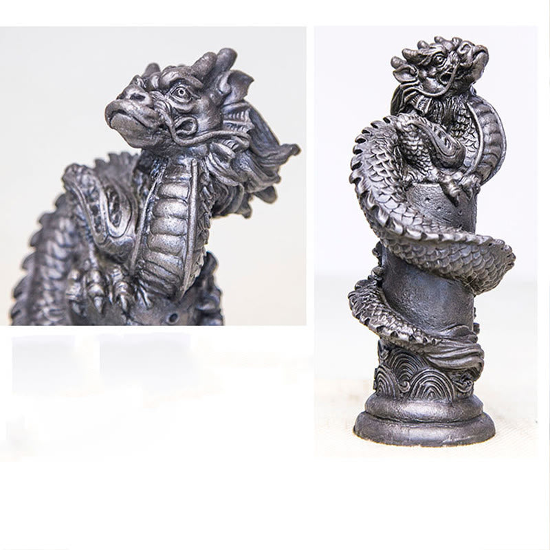 Buddha Stones Handmade Flying Dragon Around The Pillar Iron Powder Rust Cast Resin Statue Home Decoration - image 26