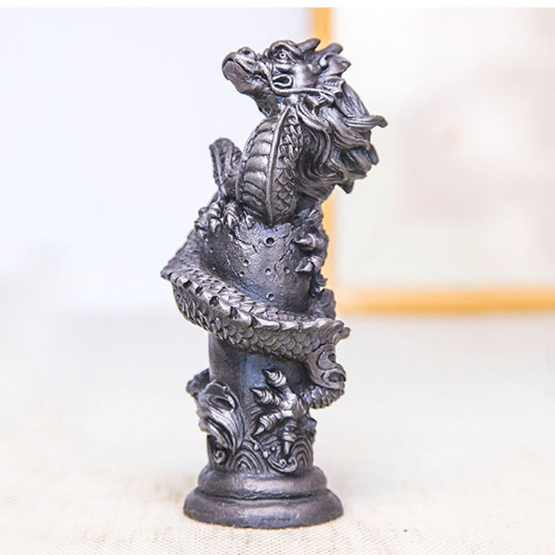Buddha Stones Handmade Flying Dragon Around The Pillar Iron Powder Rust Cast Resin Statue Home Decoration - image 25