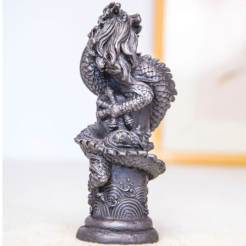 Buddha Stones Handmade Flying Dragon Around The Pillar Iron Powder Rust Cast Resin Statue Home Decoration - image 15
