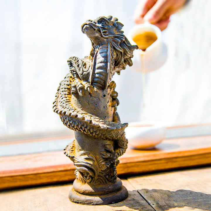 Buddha Stones Handmade Flying Dragon Around The Pillar Iron Powder Rust Cast Resin Statue Home Decoration - image 10