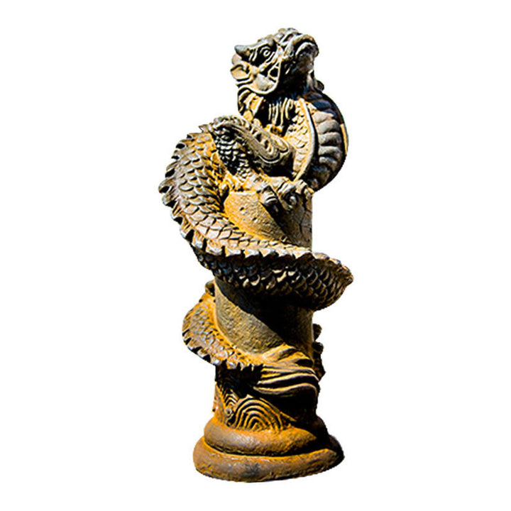 Buddha Stones Handmade Flying Dragon Around The Pillar Iron Powder Rust Cast Resin Statue Home Decoration