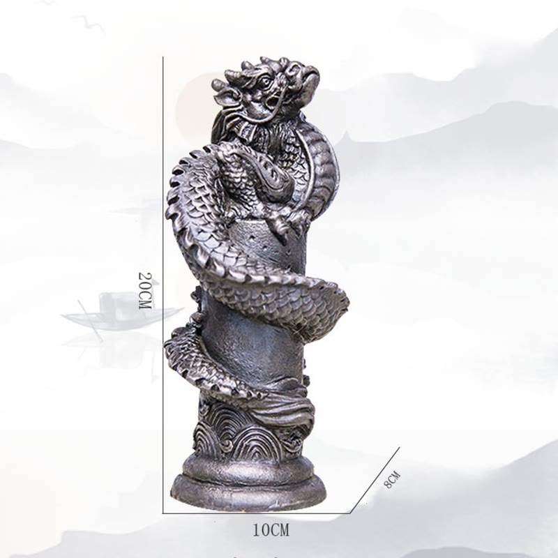 Buddha Stones Handmade Flying Dragon Around The Pillar Iron Powder Rust Cast Resin Statue Home Decoration - image 27