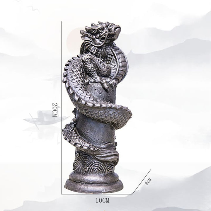 Buddha Stones Handmade Flying Dragon Around The Pillar Iron Powder Rust Cast Resin Statue Home Decoration - image 27