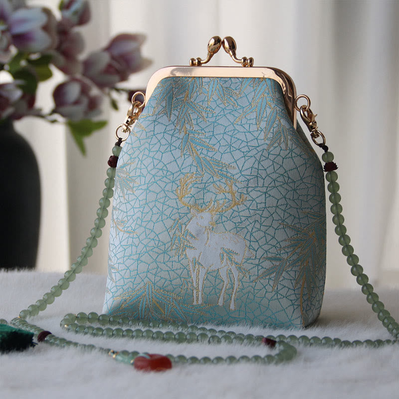 Buddha Stones Retro Chinese Embroidery Pearl Chain Crossbody Bag Shoudler Bag